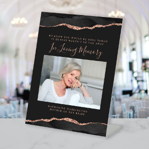 In Loving Memory Photo Black Rose Gold Wedding Pedestal Sign