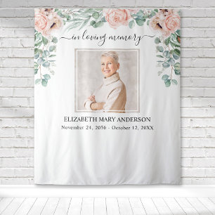 In Loving Memory Photo Blush Pink Peony Memorial Tapestry