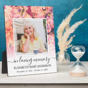 In Loving Memory Photo Bright Floral Memorial Plaque