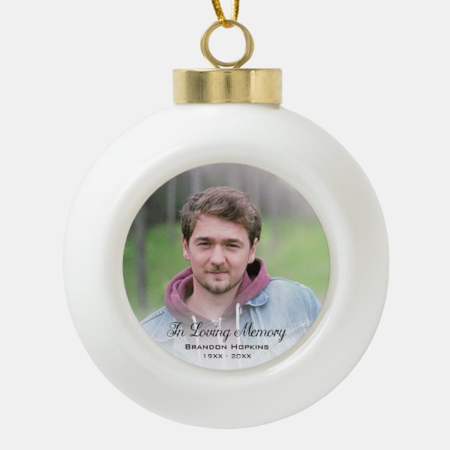 In Loving Memory Photo Ceramic Ball Christmas Ornament (Front)