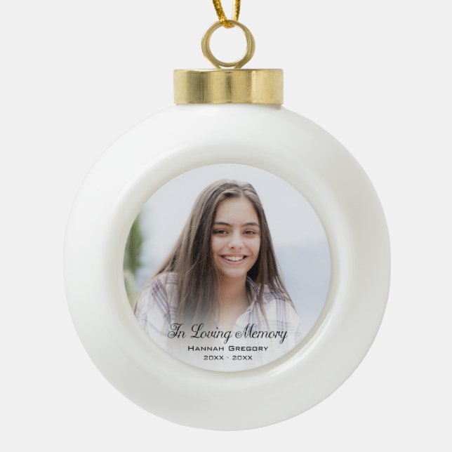 In Loving Memory Photo Ceramic Ball Christmas Ornament (Front)