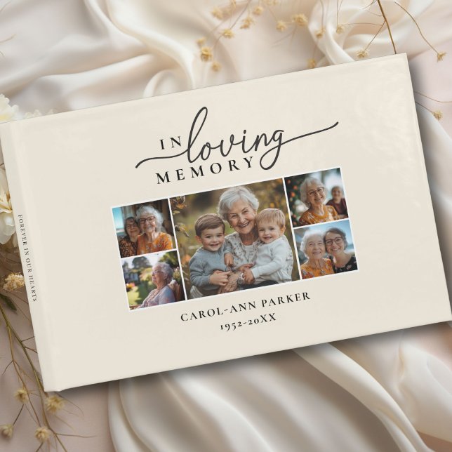 "In Loving Memory" Photo Collage Funeral Memorial Guest Book (Personalized "In Loving Memory" Photo Collage Funeral Memorial Guest Book)