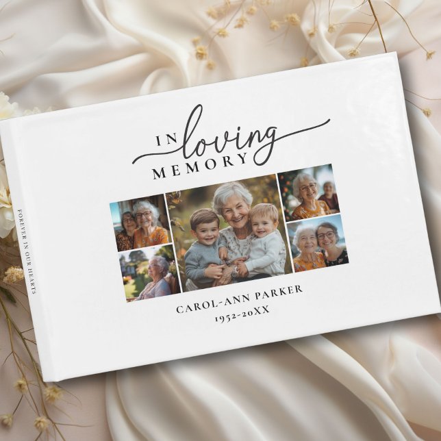"In Loving Memory" Photo Collage Funeral Memorial Guest Book (Personalized "In Loving Memory" Photo Collage Funeral Memorial Guest Book)