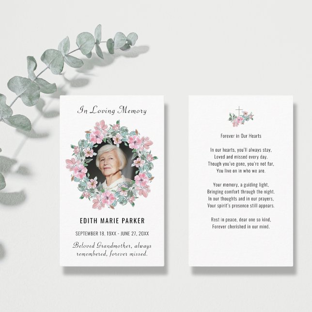 In Loving Memory Photo Floral Memorial Prayer Card (Creator Uploaded)
