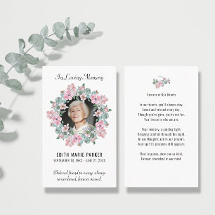 In Loving Memory Photo Floral Memorial Prayer Card