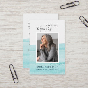 In Loving Memory Photo Funeral Blue Prayer Card