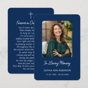 In Loving Memory Photo Funeral Blue Prayer Card