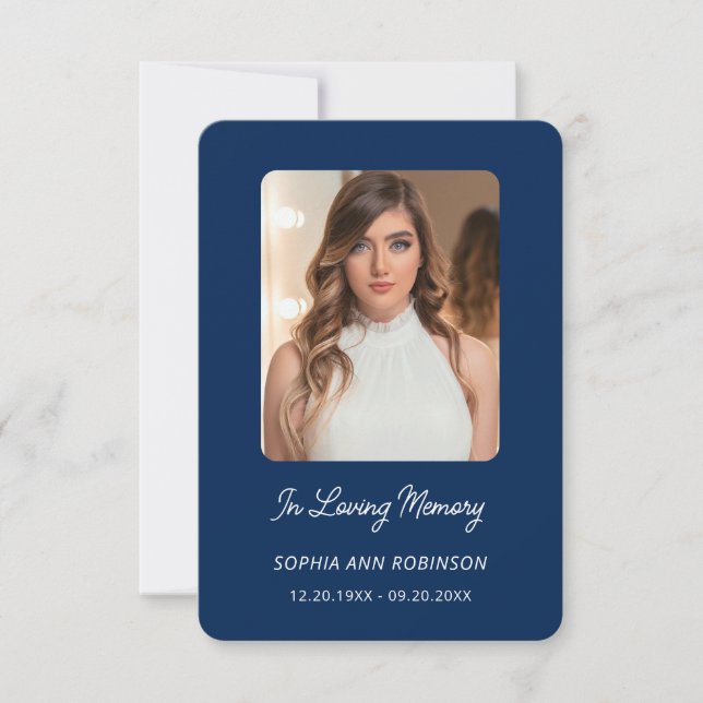 In Loving Memory Photo Funeral Blue Prayer Card (Front)