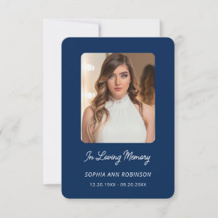 In Loving Memory Photo Funeral Blue Prayer Card