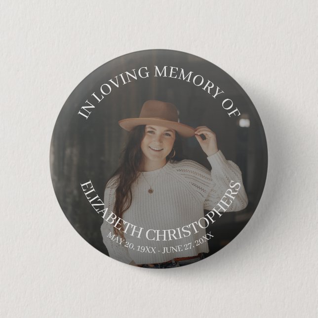 In Loving Memory Photo Funeral Memorial Button (Front)