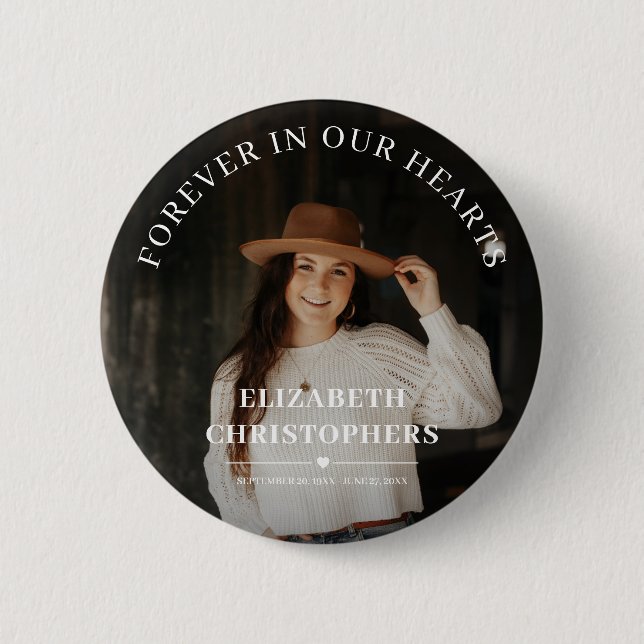 In Loving Memory Photo Funeral Memorial Button (Front)
