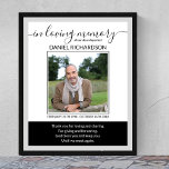 In Loving Memory Photo Funeral Memorial Poster<br><div class="desc">Photo funeral poster which you can personalise with a photo of your dear departed and customise the wording as you wish. The design features elegant script and modern typography in black and white. Your picture will be displayed in square format. Please browse my store for alternative styles. If you would...</div>