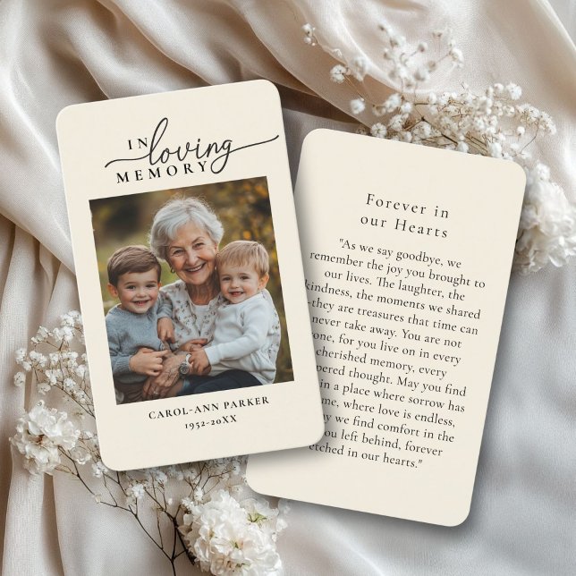 "In loving memory" Photo Funeral Memorial Prayer  Business Card (Personalized "In loving memory" Photo Funeral Memorial Prayer Card.)