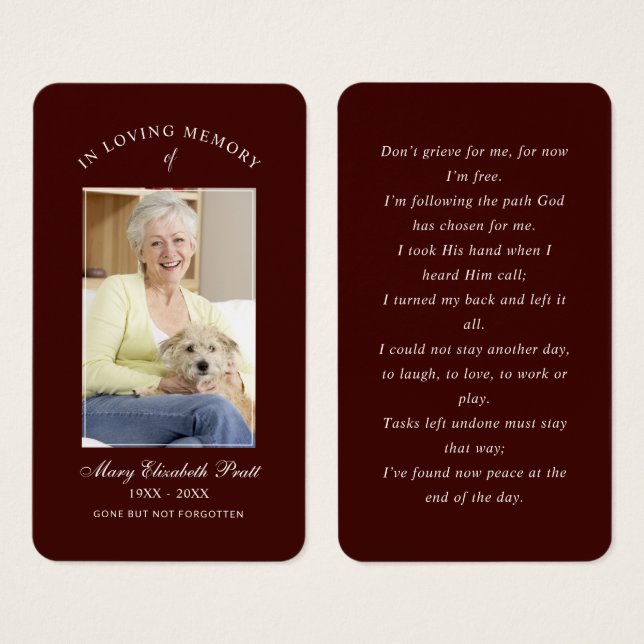 In Loving Memory Photo Funeral Prayer Card (Front & Back)