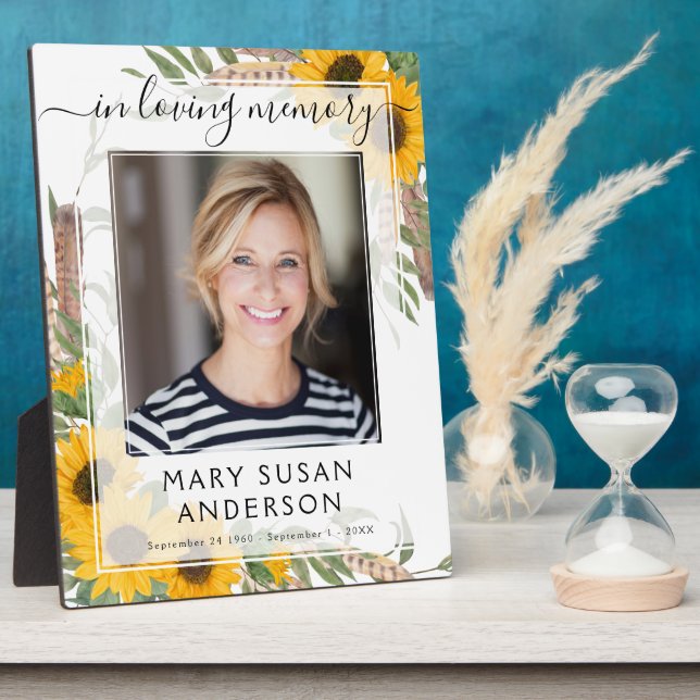 In Loving Memory Photo Funeral Sunflower Memorial Plaque (Side)