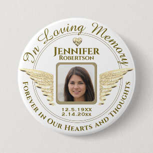 In Loving Memory Photo Gold and White 7.5 Cm Round Badge