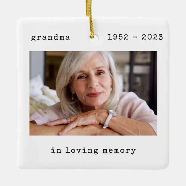In Loving Memory Photo Grandma Memorial Ceramic Ornament (Front)