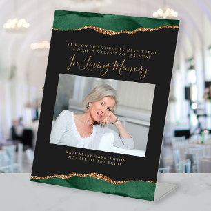 In Loving Memory Photo Green Dark Wedding Pedestal Sign