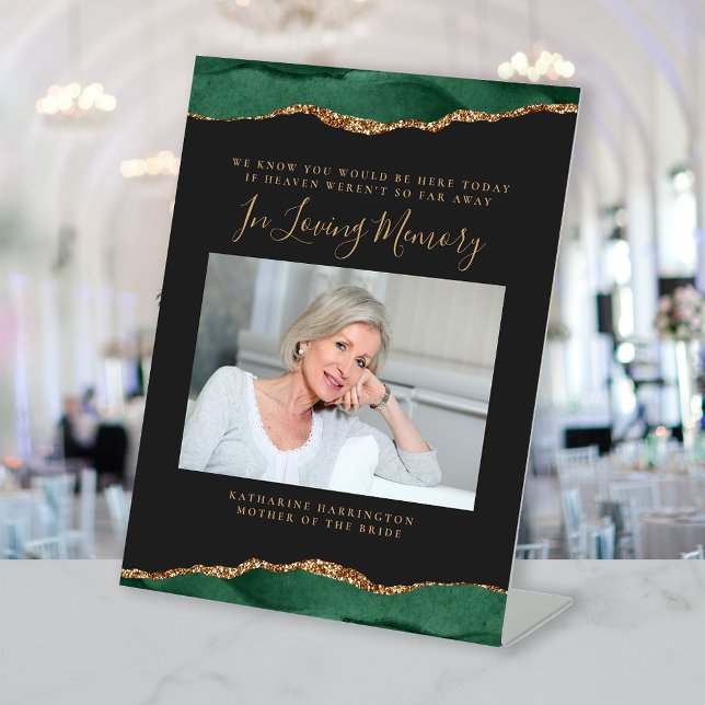 In Loving Memory Photo Green Dark Wedding Pedestal Sign (Creator Uploaded)