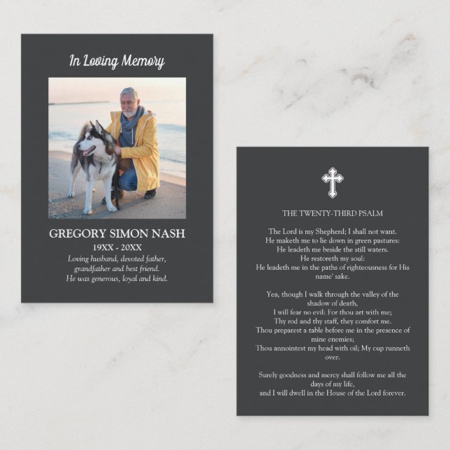 In Loving Memory Photo Grey Funeral Card (Front/Back)