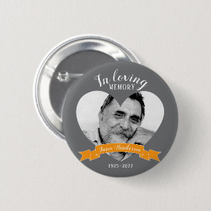In loving memory photo heart name orange button