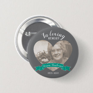 In loving memory photo heart pink ribbon button