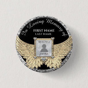 In Loving Memory Photo Memorial Diamond Look  3 Cm Round Badge