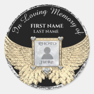 In Loving Memory Photo Memorial Diamond Look Classic Round Sticker