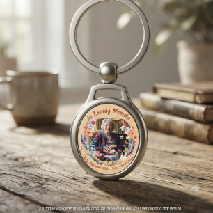 In Loving Memory Photo Memorial Floral Wreath Key Ring
