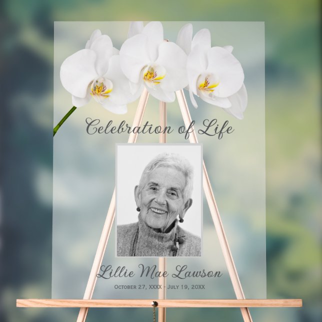 In Loving Memory Photo Memorial Funeral Acrylic Sign (Neutral)