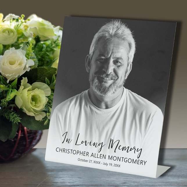 In Loving Memory Photo Memorial Funeral Pedestal Sign (In Loving Memory Photo Memorial Funeral Pedestal Sign, choose from several sizes available.)