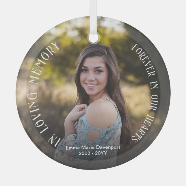 In Loving Memory | Photo Memorial Glass Ornament (Front)