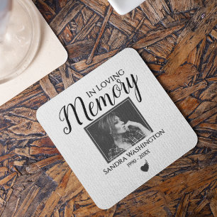 In Loving Memory Photo Memorial Service Square Paper Coaster