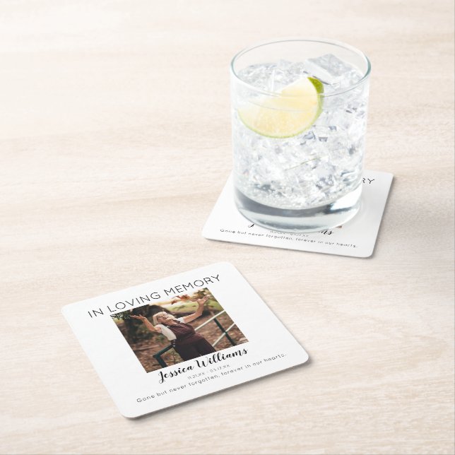In Loving Memory | Photo Memorial Square Paper Coaster (Insitu)