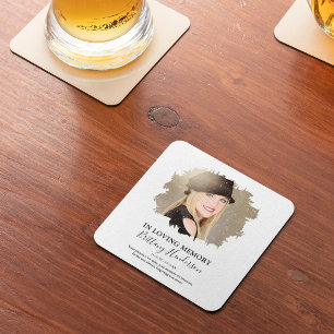 In Loving Memory Photo Memorial Square Paper Coaster