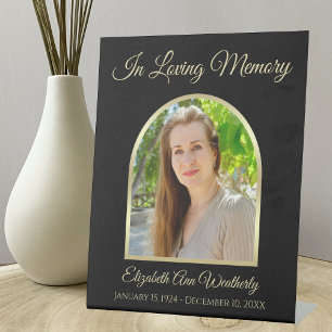 In Loving Memory Photo on Black Pedestal Sign