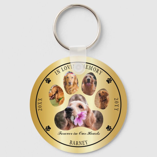 In Loving Memory Photo Pet Memorial - Gold Key Ring (Front)