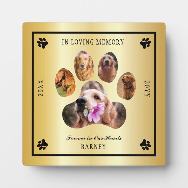 In Loving Memory Photo Pet Memorial -   Gold Tone Plaque (Front)