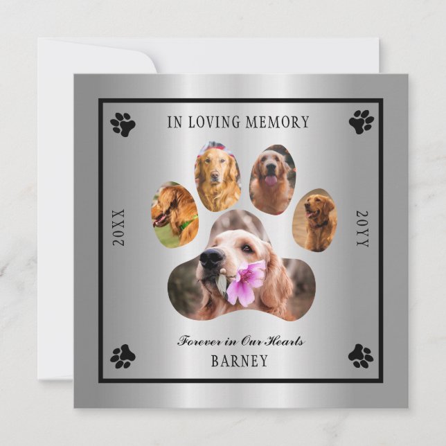 In Loving Memory Photo Pet Memorial - Silver Tone Invitation (Front)