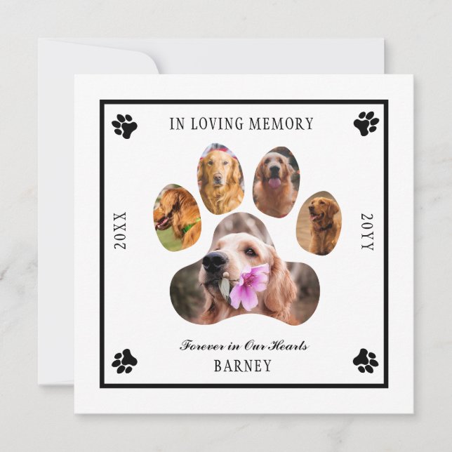 In Loving Memory Photo Pet Memorial -  White Black Invitation (Front)