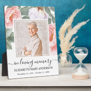 In Loving Memory Photo Pink Floral Memorial Plaque