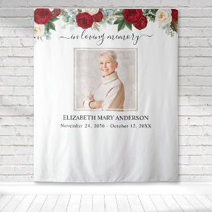 In Loving Memory Photo Red White Roses Memorial Tapestry