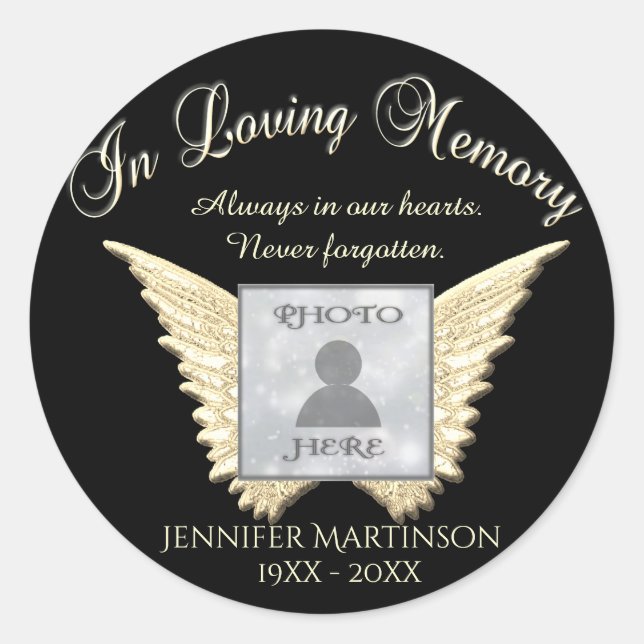 In Loving Memory Photo Remembrance Classic Round Sticker (Front)