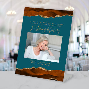 In Loving Memory Photo Rust Teal Wedding Pedestal Sign