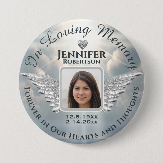 In Loving Memory Photo Silver 7.5 Cm Round Badge (Front)
