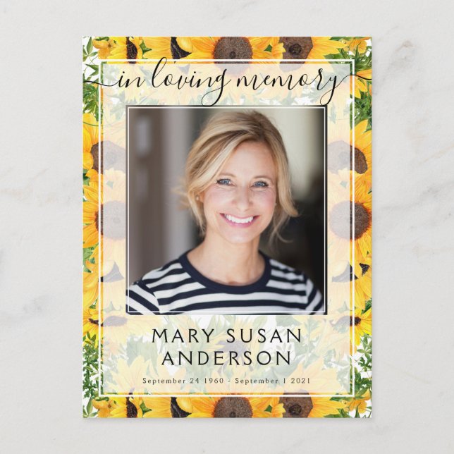 In Loving Memory Photo Sunflower Postcard (Front)