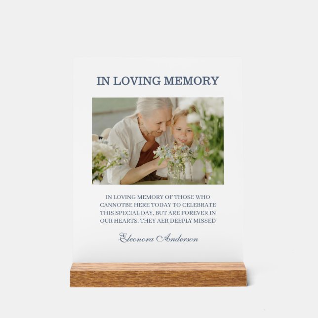In Loving Memory Photo Wedding Blue Acrylic Sign (Front)