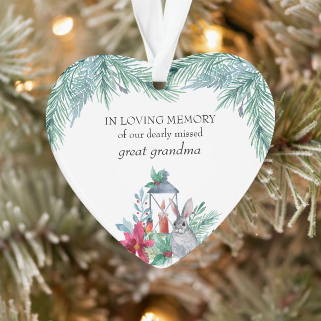 In Loving Memory Pine and Lantern Heart Shaped Ornament (Tree)