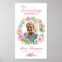 In Loving Memory Pink Floral Wreath Photo Funeral