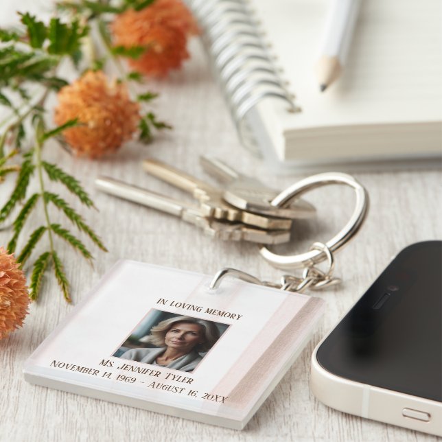 In Loving Memory Pink Funeral Memorial  Key Ring (Front Right)